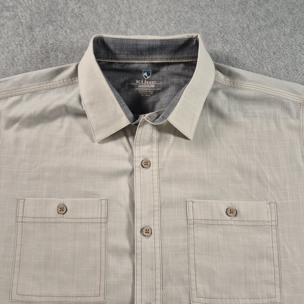 Kuhl Mens Tan Khaki Crosshatch Short Sleeve Button Down Shirt Medium 7259